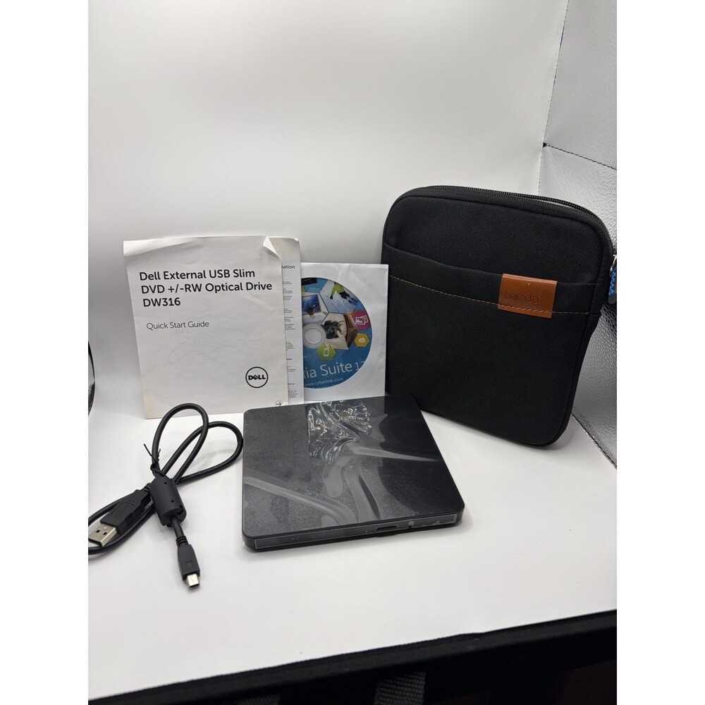 Dell DW316 Slim USB External DVD RW CD Drive for Laptop PC Travel Case Tested ✅